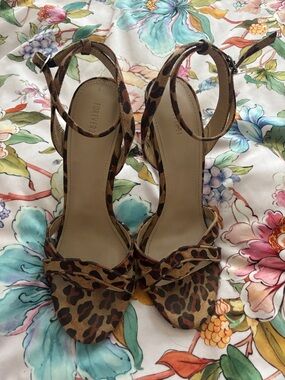 Forever 21 Leopard Print Ankle Strap Heeled Sandals - tan and black
